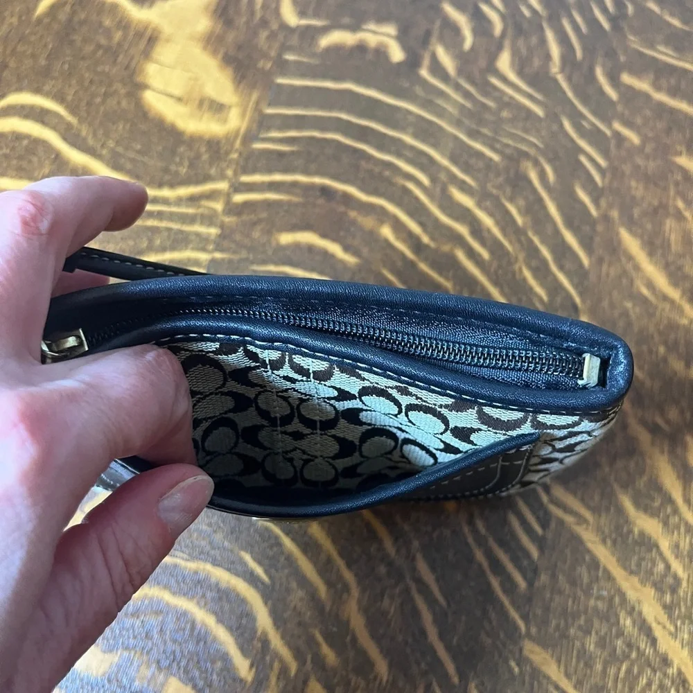 Coach Signature Brown Canvas and Black Leather  Wristlet